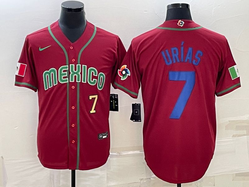 Men 2023 World Cub Mexico #7 Urias Red Nike MLB Jersey41